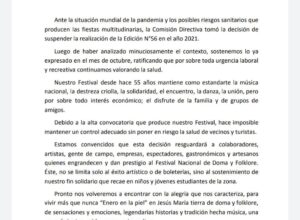 Se suspendió el festival Jesús María 2021: “Es imposible mantener un control adecuado”