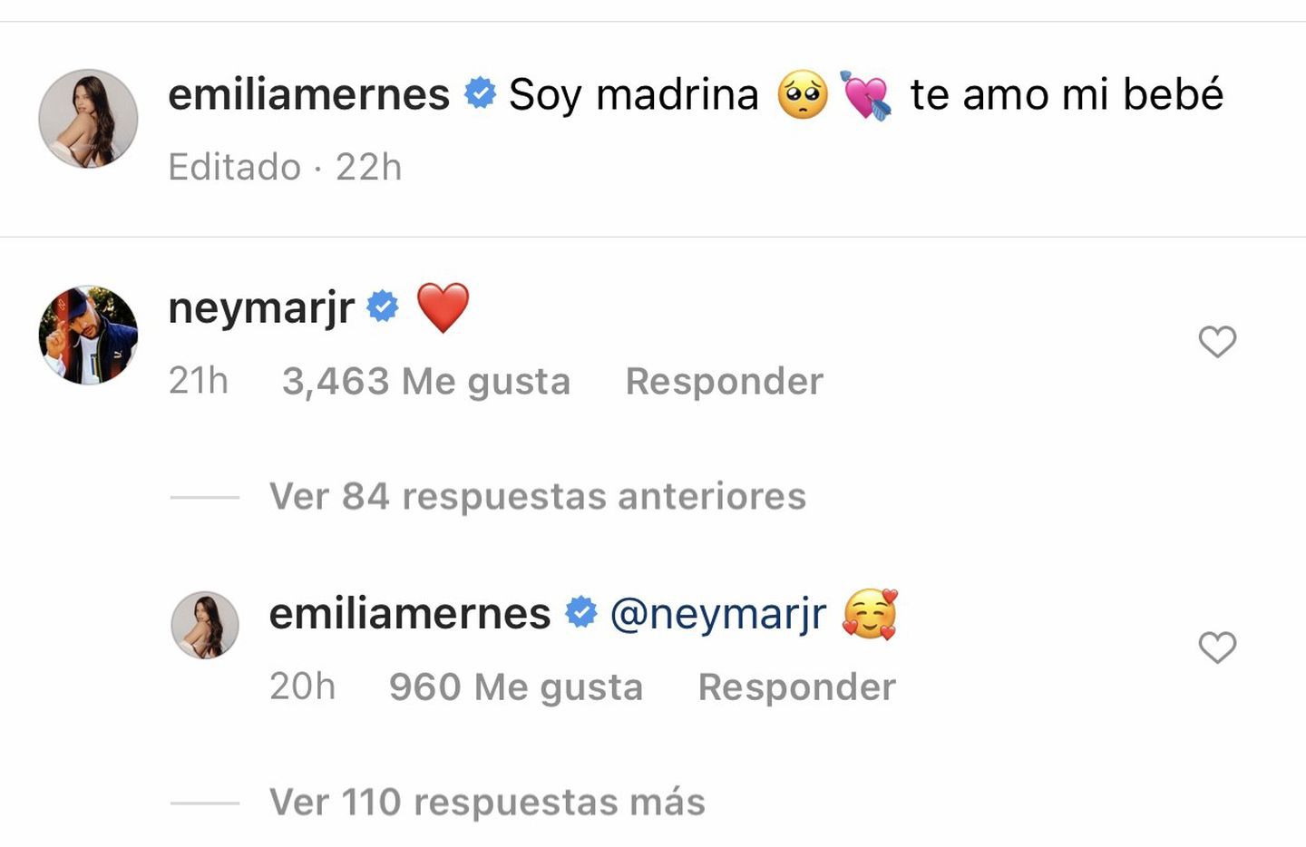 El mensaje romántico de Neymar a Emilia. (Foto: Captura Instagram)