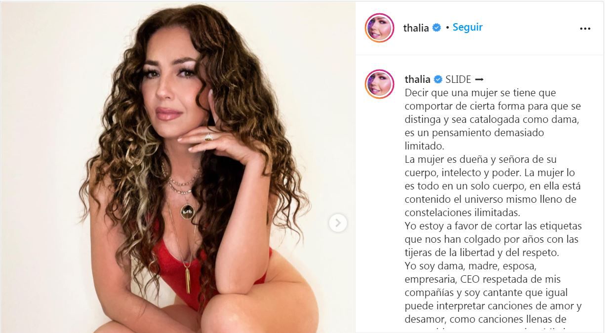 El posteo de Thalía que revolucionó las redes (Foto: captura de Instagram/@thalia)