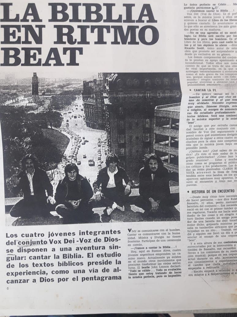 Entrevista a Vox Dei en la revista de Clarin, octubre de 1970.