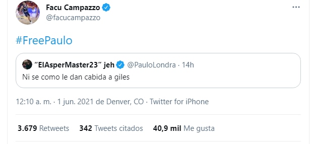 El apoyo de Campazzo a Londra. (Foto: Capira Twitter/@facucampazzo)