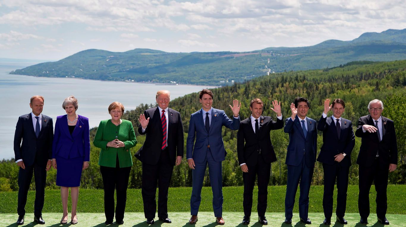 Mandatarios reunidos en Canadá para la cumbre del G7 en 2018.