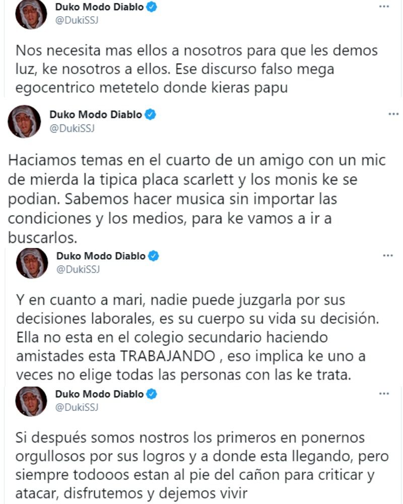 La palabra de Duki en medio del escándalo con Becerra y Londra. (Foto: Captura Twitter/@DukiSSJ)