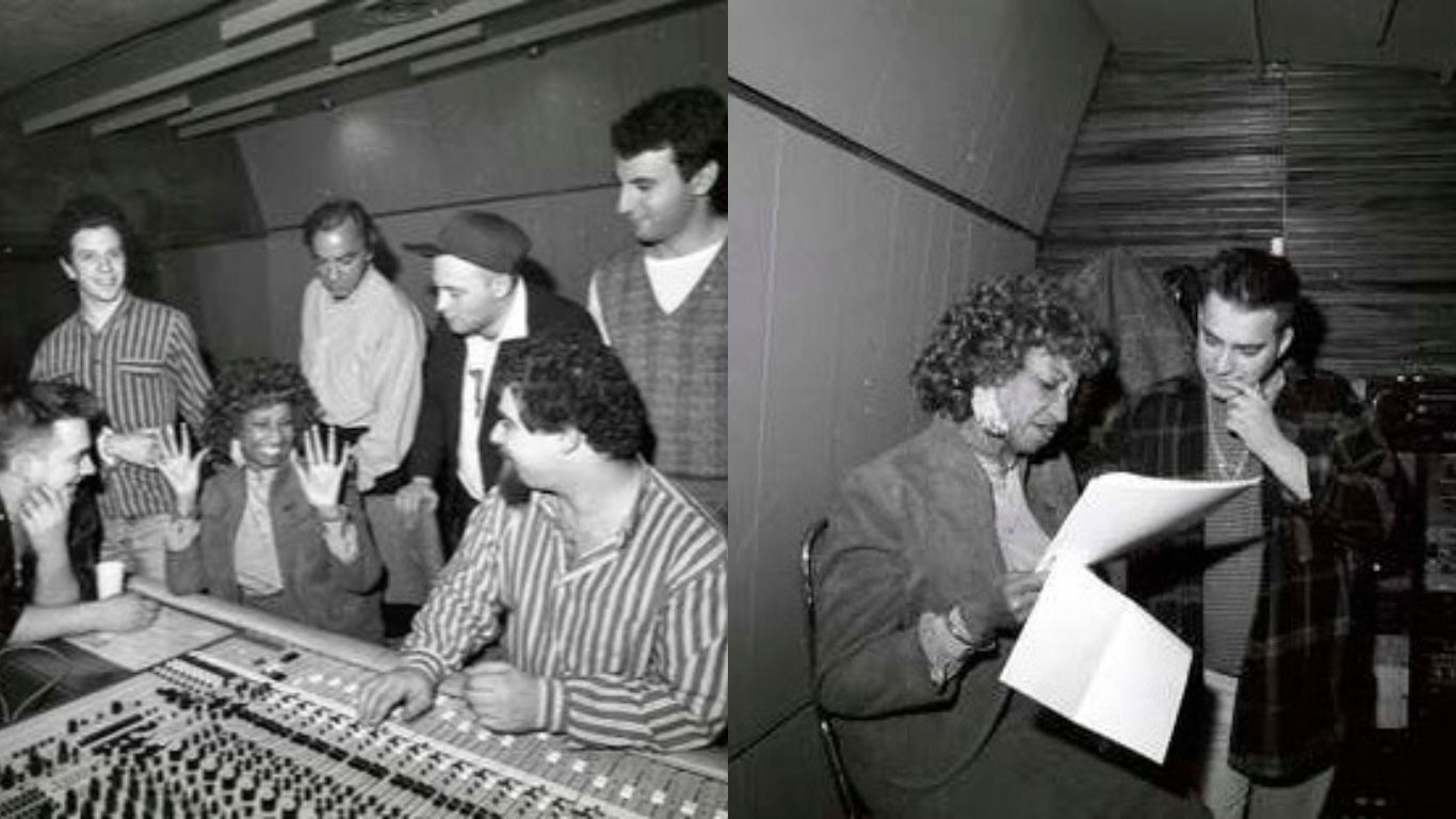 Celia, en los estudios Panda, grabando con Los Fabulosos Cadillacs y el ingeniero Mario Breuer (Fotos: @lfcrarezas).