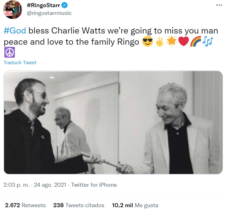 Ringo Starr despidió a Charlie Watts con un cálido mensaje en sus redes sociales (Foto: captura de pantalla TW @ringostarrmusic).