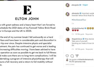 Elton John pospone su próxima gira por problemas de salud