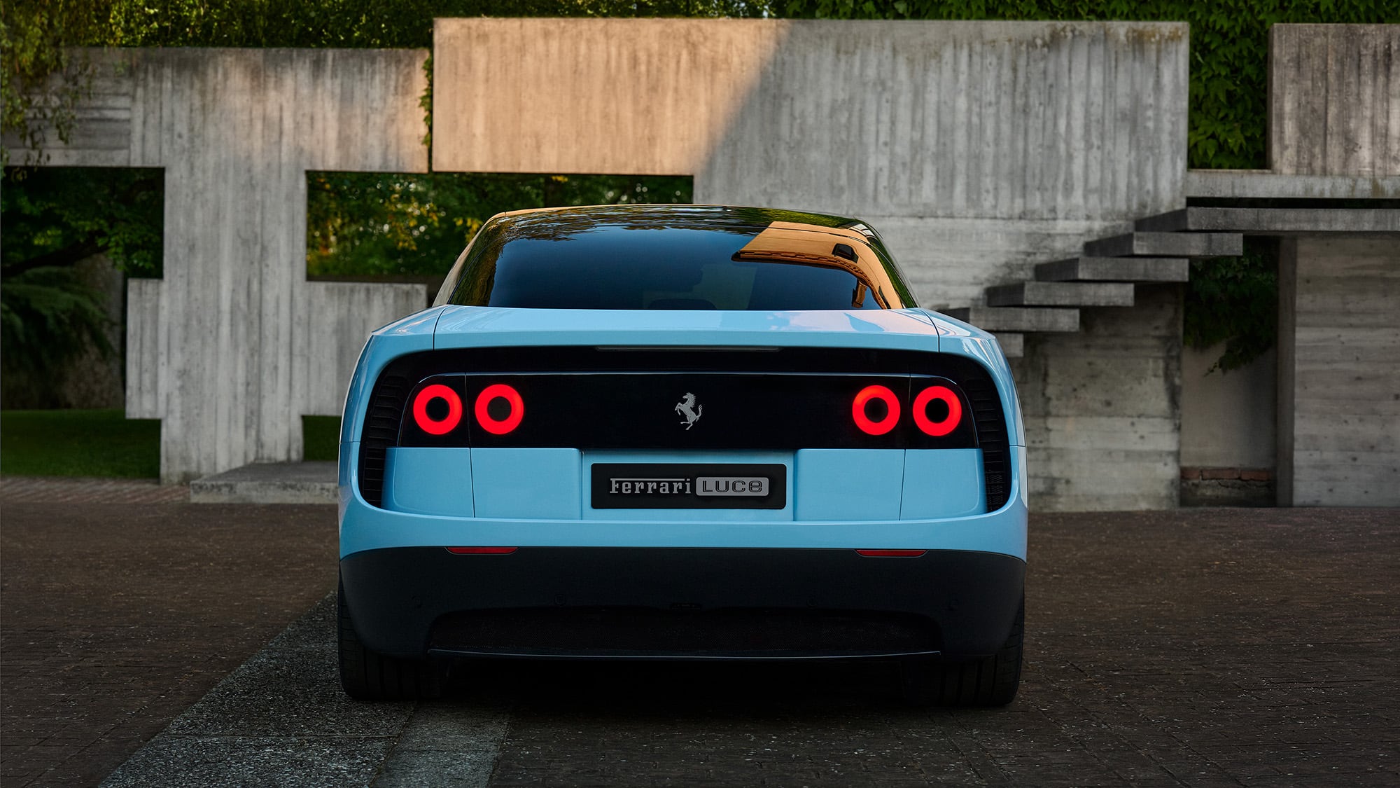 Vista trasera del Luce 100% eléctrico. Foto: Ferrari.
