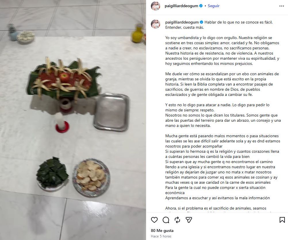 El pai del templo umbanda allanado en Quilmes se defendió de las críticas. (Foto: instagram/gilliarddeogum)