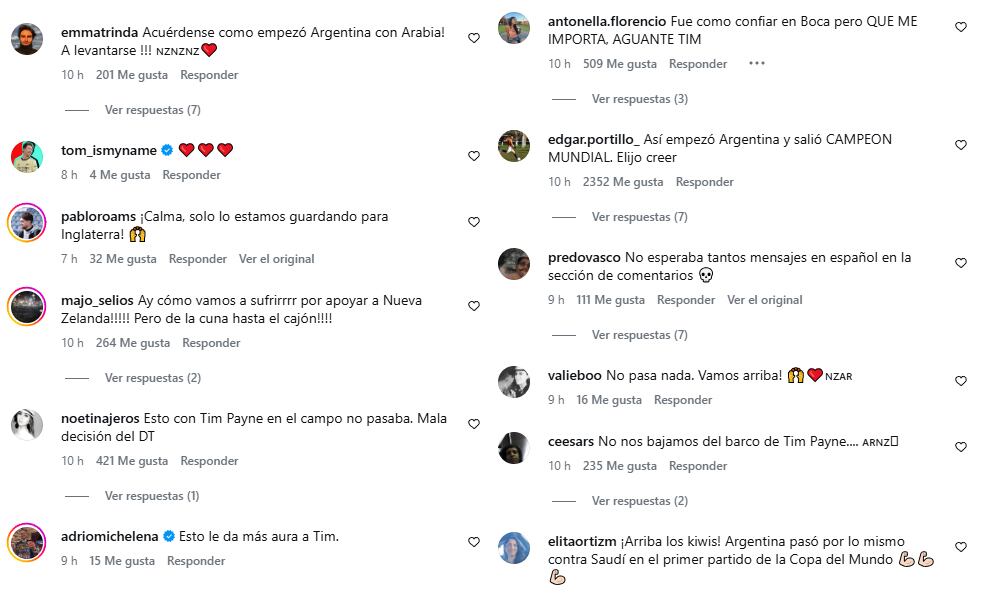 Los usuarios argentinos apoyaron a Nueva Zelanda tras la derrota ante Haití. (Captura: Instagram/@nzallwhites)
