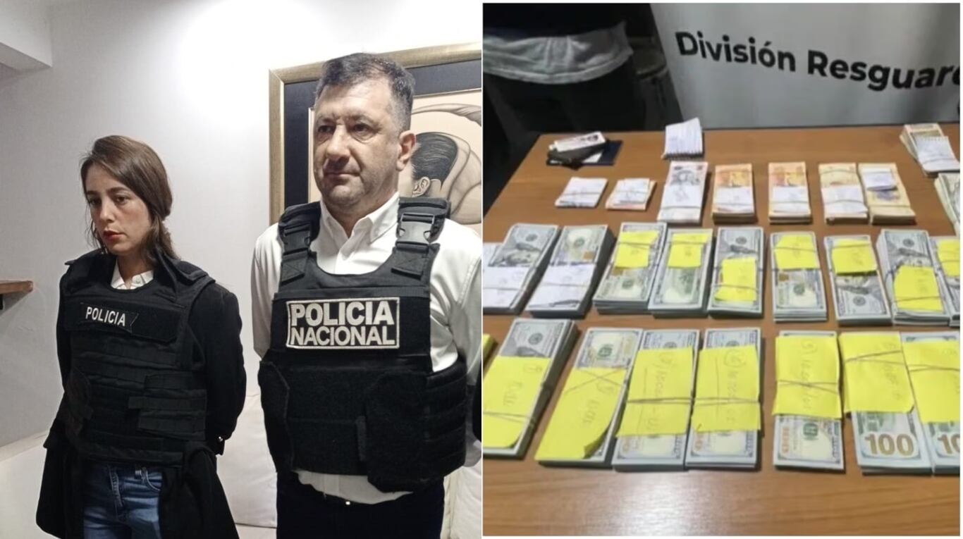 Iara Guinsel Costa y Edgardo Kueider, luego de ser detenidos con más de US$200.000 en Paraguay. (Fotos: Archivo - Policía de Paraguay)