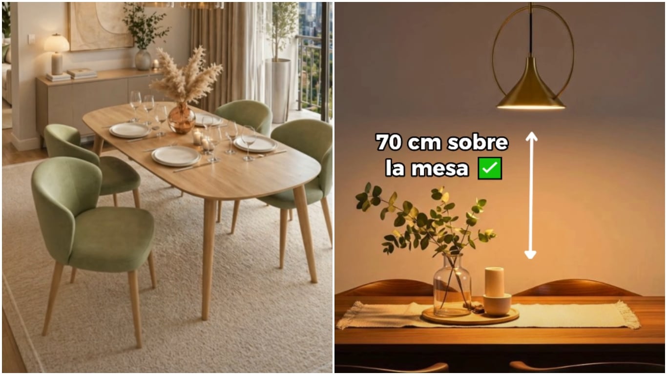 El tamaño de la alfombra y la altura de la lámpara, dos claves para decorar el comedor. Instagram @tuvidaytuestilo