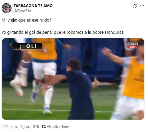 Los mejores memes y reacciones al primer tiempo de la Selección argentina vs. Honduras. (Foto: X - Gera33a)