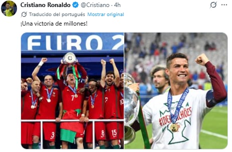 El posteo de Ronaldo en el aniversario de la Eurocopa 2016. (Foto: X / @Cristiano).