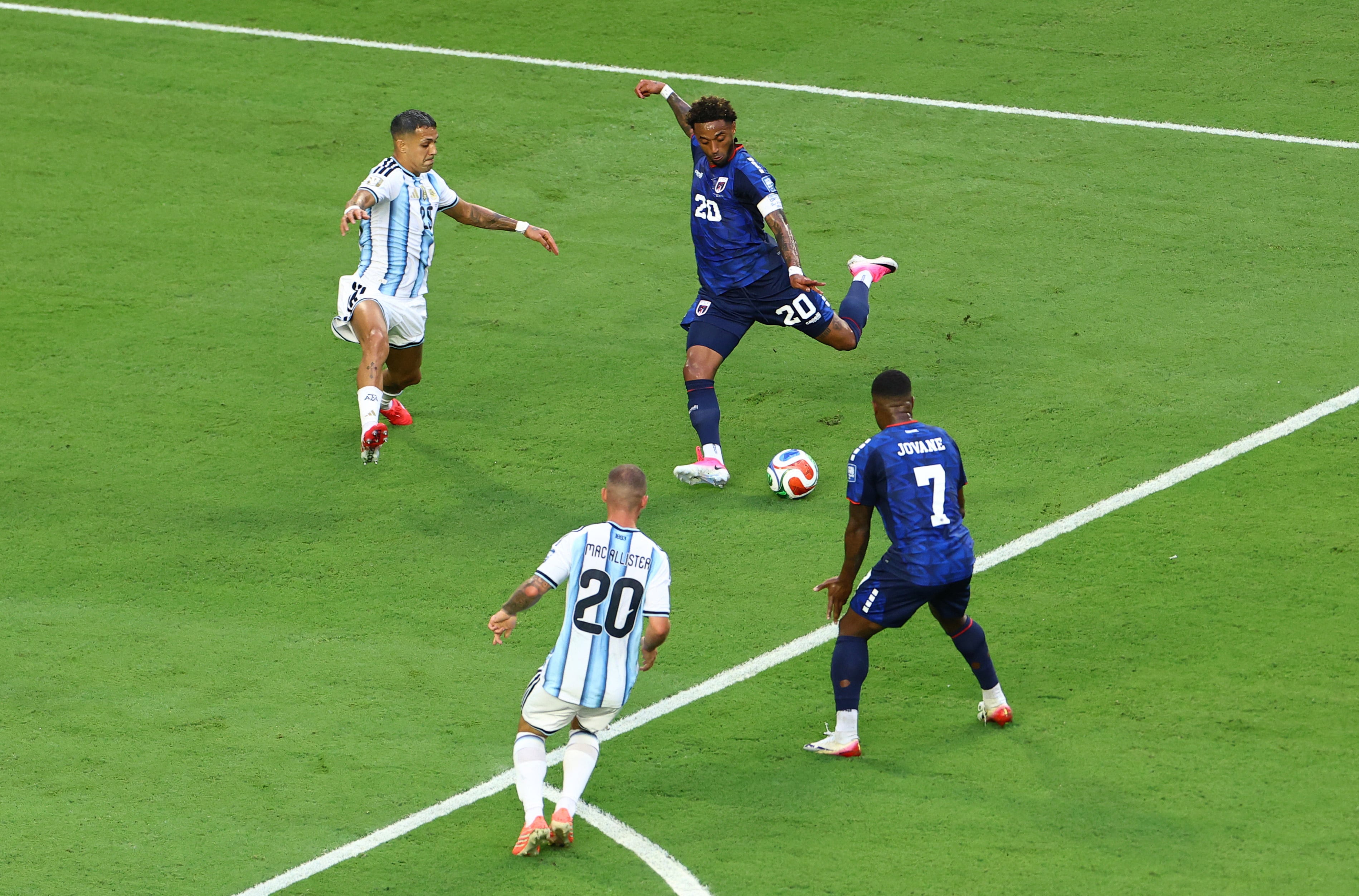 Soccer Football - FIFA World Cup 2026 - Round of 32 - Argentina v Cape Verde - Miami Stadium, Miami Gardens, Florida, U.S. - July 3, 2026 Cape Verde's Ryan Mendes shoots at goal REUTERS/Marco Bello