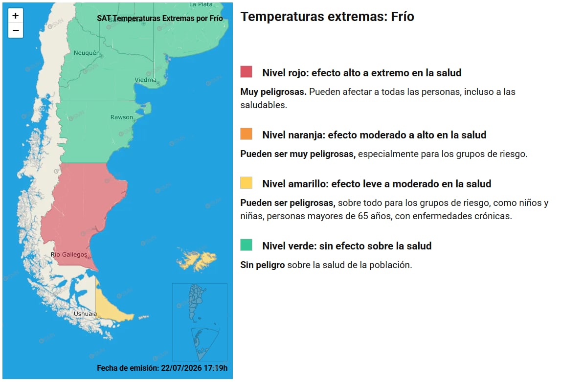 Alerta por frío extremo (Captura SMN).