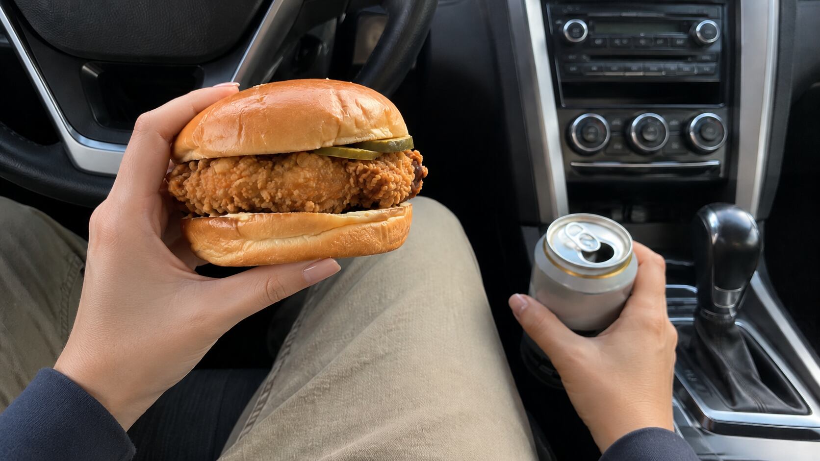 La trabajadora se comió un sándwich de pollo y tomó una cerveza durante su descanso. (Imagen ilustrativa generada con IA)