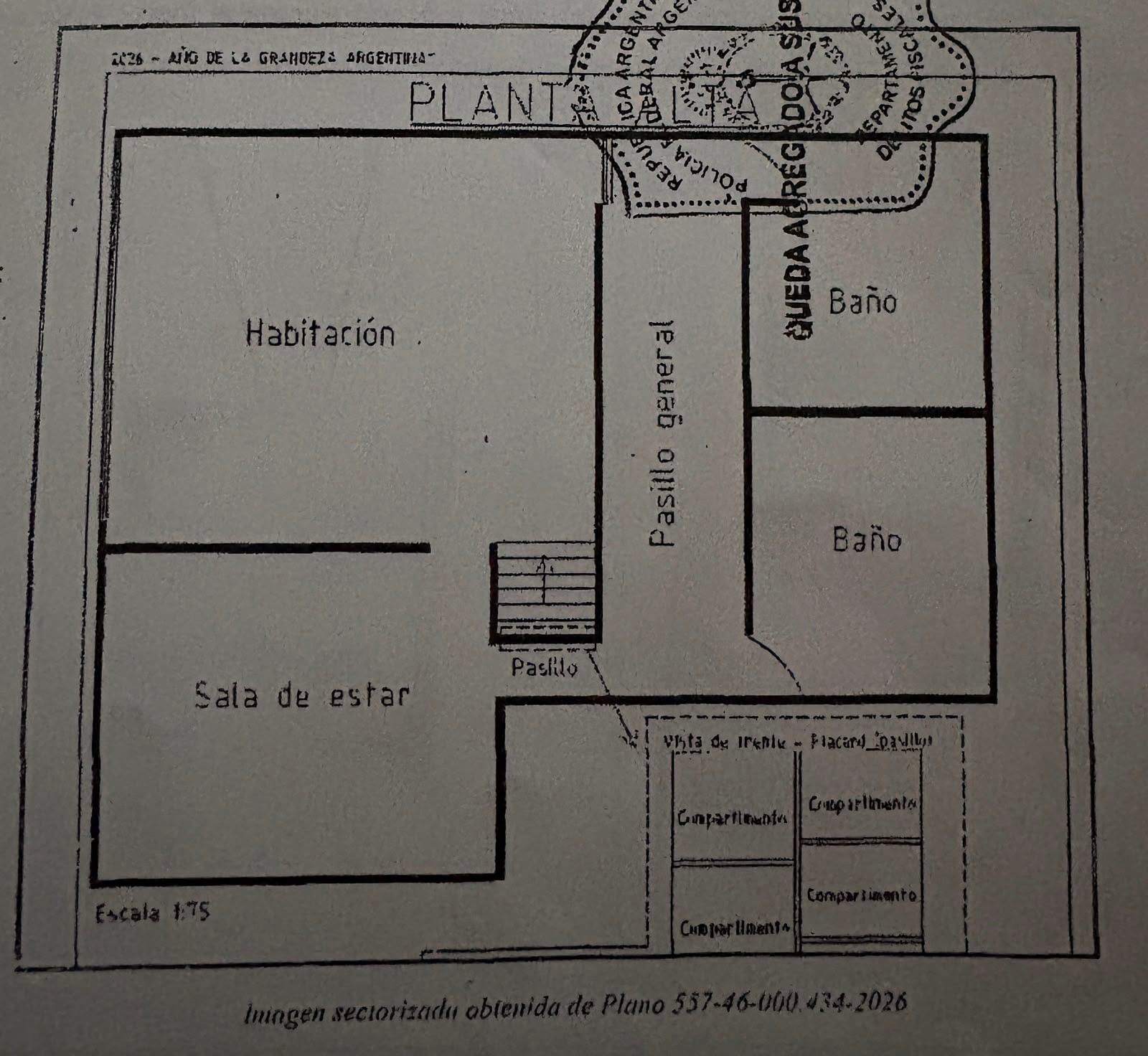 El plano de la planta alta de la casa de San Vicente de Insaurralde. (Foto TN)