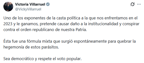 Victoria Villarruel le contestó con dureza a Diego Santilli por pedir su renuncia. (Foto: captura X @VickyVillarruel)