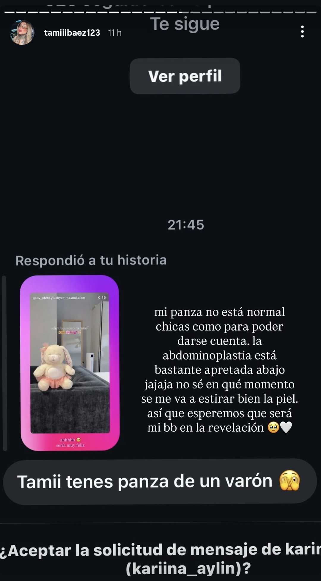 Tamara Báez respondió al mensaje de una de sus seguidoras. (Foto: Instagram/tamiiibaez123)