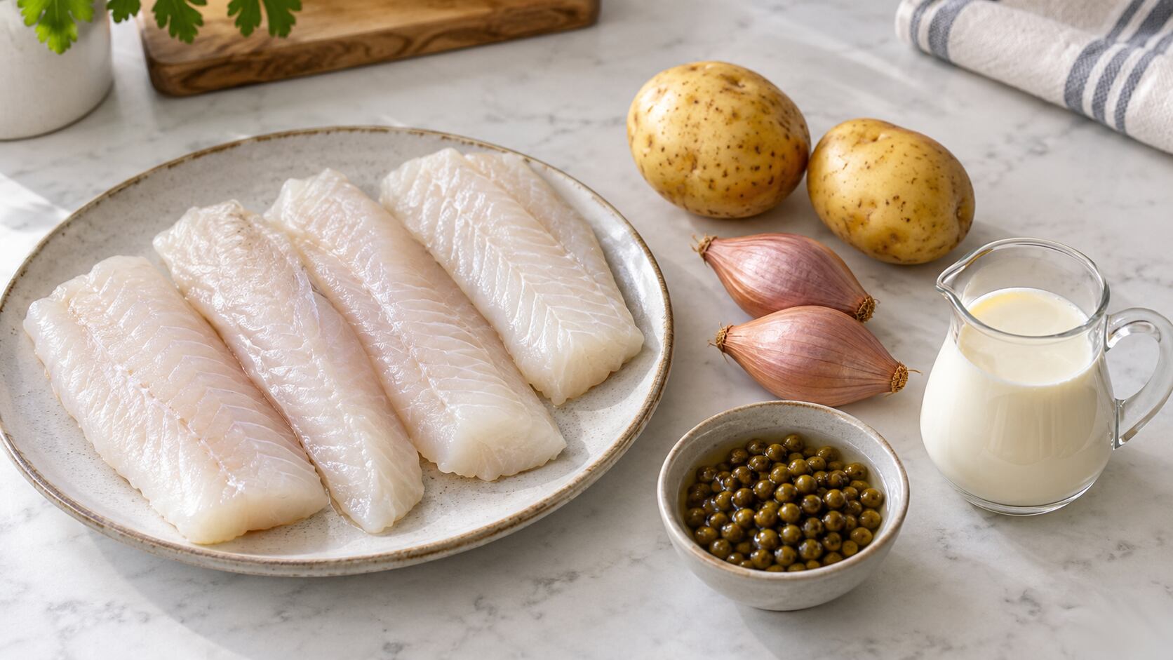 La receta lleva pescado, papa, cebolla y una salsa cremosa. (Imagen ilustrativa generada con IA)