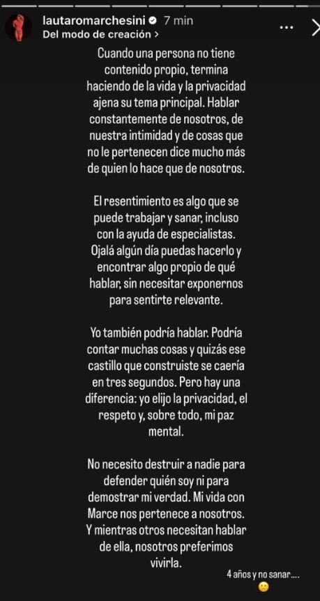 El exmarido de Sol Abraham arremetió en redes después de que ella hablara del final de su matrimonio: “Cuatro años y no sanar” (Foto: Instagram /lautaromarchesini)