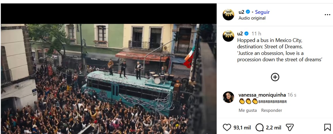 U2 compartió en su cuenta de Instagram imágenes del rodaje del video en México.