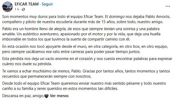 El comunicado del equipo en el Amorós corrió durante 15 años. (Foto: EFICAR TEAM/Facebook)