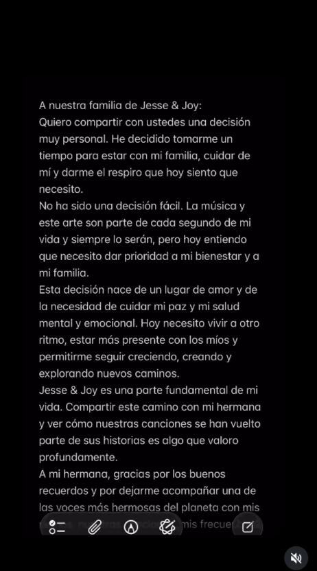 El comunicado que sorprendió a los fans. (Fuente: Instagram/jesseboy)