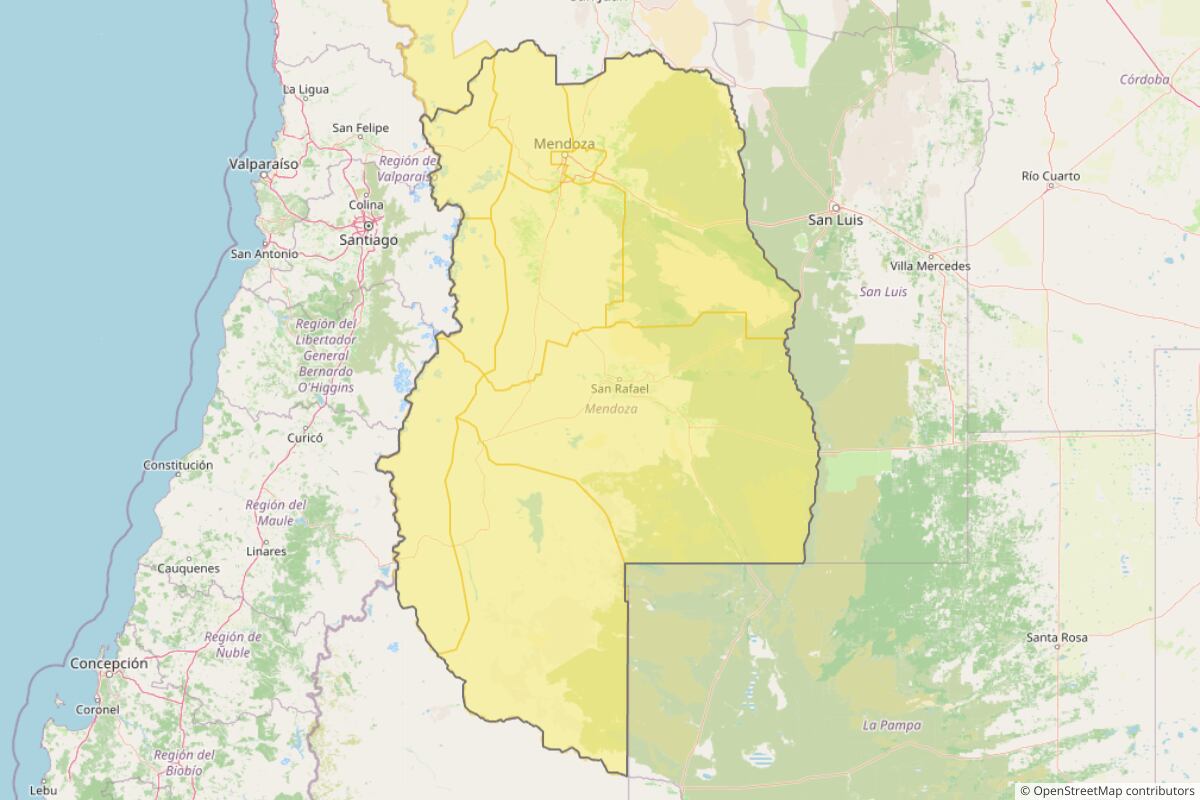 Zona de la provincia de Mendoza alcanzada por el alerta que emitió el Servicio Metereológico Nacional. (Foto: TN)