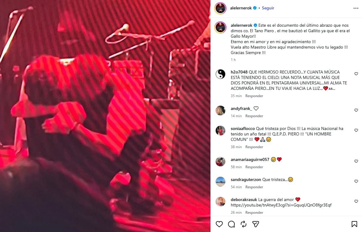 El posteo que Alejandro Lerner le dedicó a Piero. (Foto: Instagram / alelernerok)