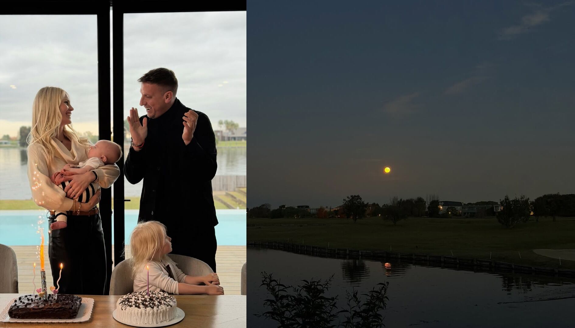Maxi y Daniela festejan con sus hijos en el interior de la fabulosa casa de Nordelta, que permite disfrutar atardeceres a orillas del lago. (Foto: instagram @officialmaxilopez)