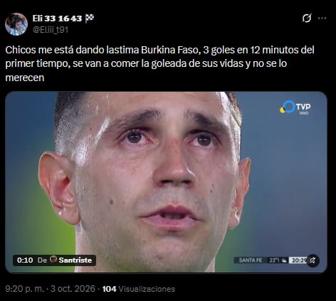 Los mejores memes del primer tiempo de Argentina vs. Burkina Faso. (Foto: X - Eliii_191)